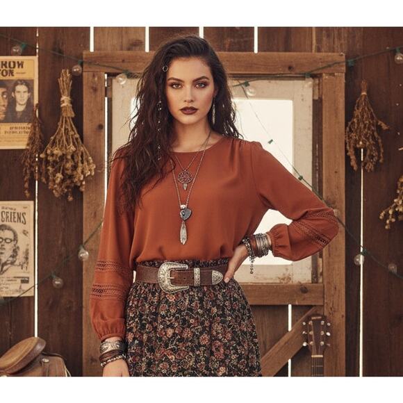 Ann Taylor Burnt Sienna Blouse - Picture 2 of 11